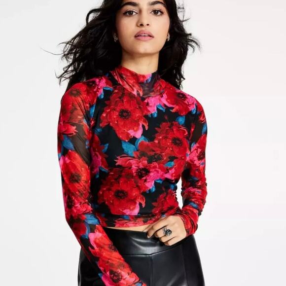 Bar lll Sheer Floral Mesh Tie-Back Top Romantic Grunge Y2K Glam Open-Back Small - Picture 1 of 10